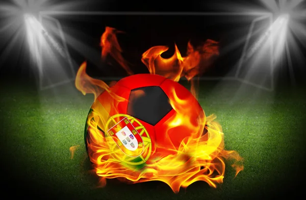 Portogallo Pallone da calcio in fiamme, Calcio Euro 2016 — Foto Stock