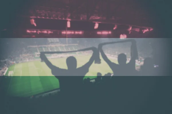 Euro 2016 stadium with blending Hungary flag — Stock Photo, Image