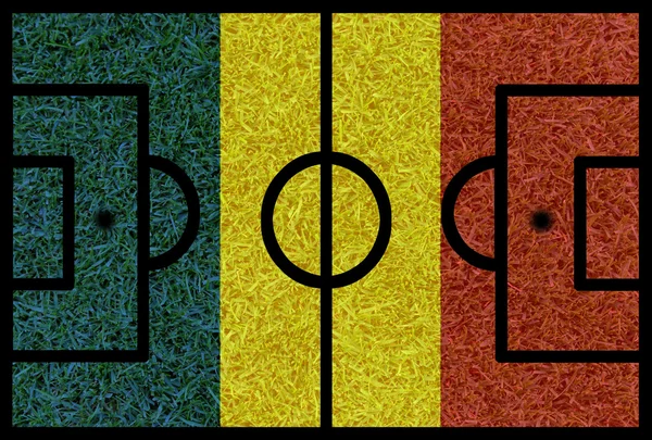 Football field textured by Romania national flags on euro 2016 — Stock Photo, Image