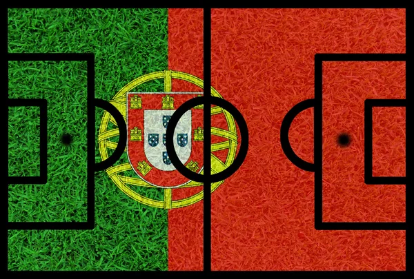Voetbalveld getextureerde door de nationale vlaggen Portugal op euro 2016 — Stockfoto