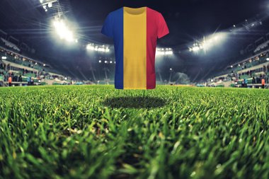 T-shirt üzerine Futbol Stadyumu Romanya Ulusal bayrağını