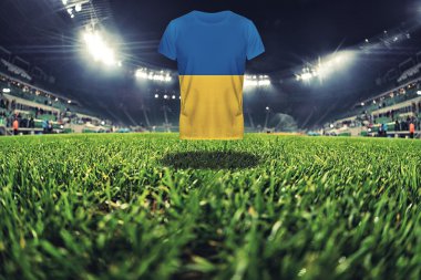 Ukrayna Ulusal bayrağını t-shirt üzerine Futbol Stadyumu