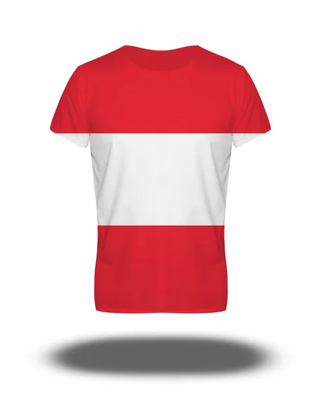Αυστρία t-shirt σημαία σε λευκό φόντο με σκιά — Φωτογραφία Αρχείου