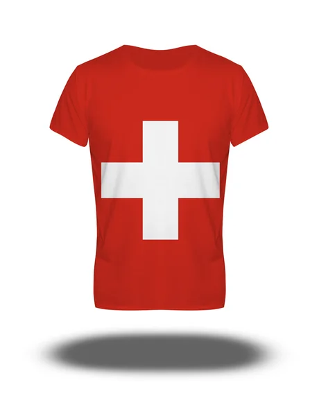 Svizzera bandiera t-shirt su sfondo bianco con ombra — Foto Stock