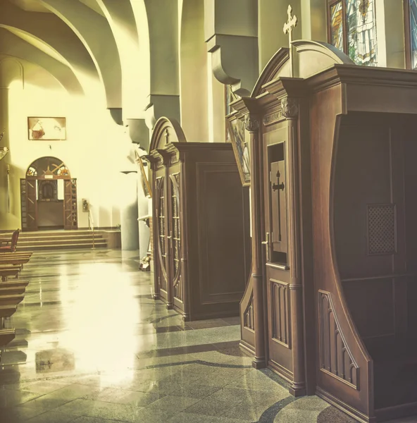 Classic Confessional  in the church, vintage effect — Stock Photo, Image