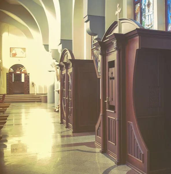 Classic Confessional  in the church, vintage effect — Stock Photo, Image