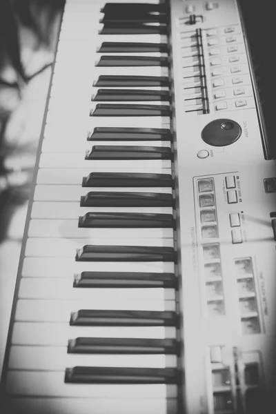 Vintage buscando Detalle de teclas en blanco y negro en el teclado de música — Foto de Stock