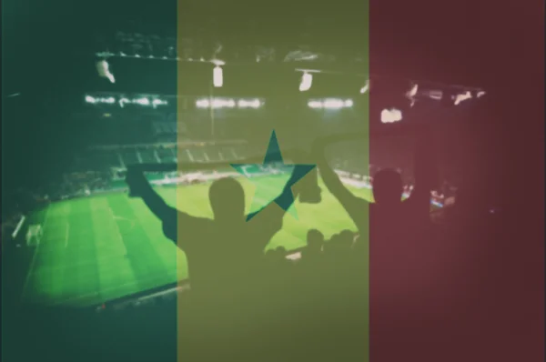 Estadio deportivo con aficionados y mezcla de la bandera de Senegal —  Fotos de Stock