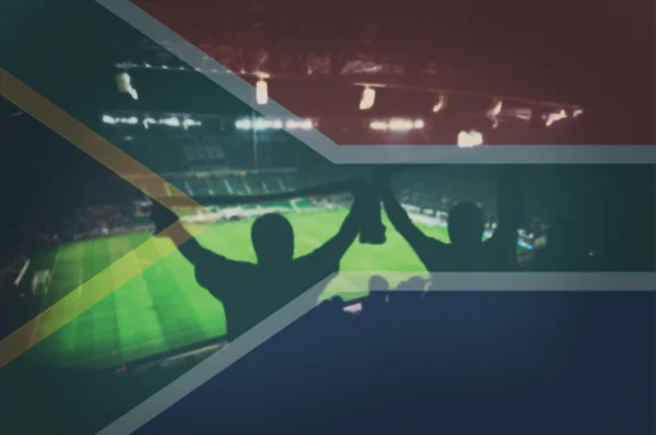 Sport stadium with fans and blending South Africa flag — Stock Photo, Image