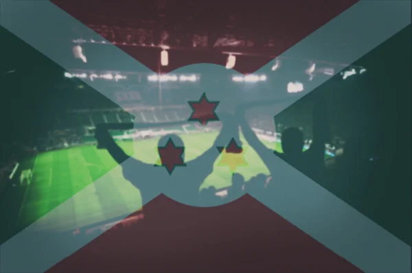 Estádio desportivo com fãs e misturando bandeira do Burundi — Fotografia de Stock