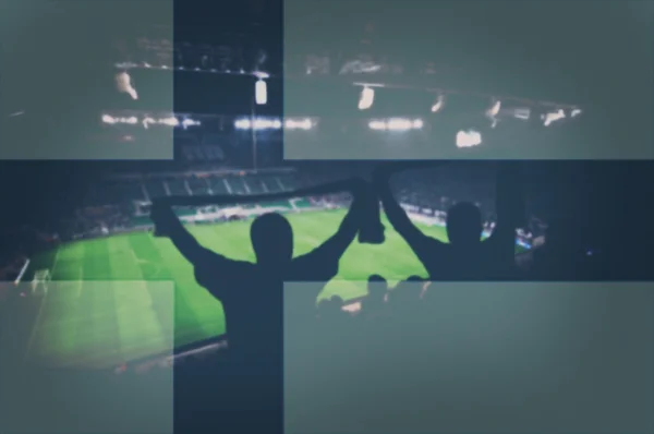 Stadion med fans och blandning Finland flagga — Stockfoto