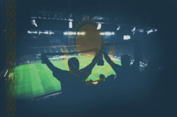 Sport stadium with fans and blending Kazakhstan flag — Stock Photo, Image