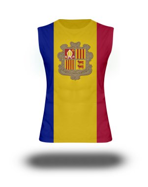 Andora bayrak beyaz arka plan ve gölge ile atletik kolsuz gömlek