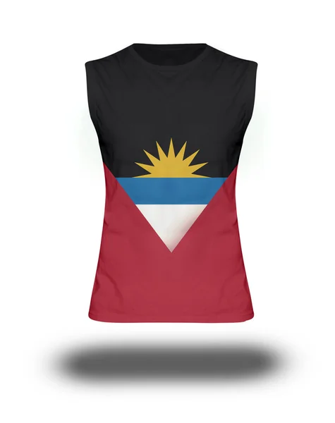 Camisa sin mangas atlética con bandera de Antigua y Barbuda sobre fondo blanco y sombra —  Fotos de Stock