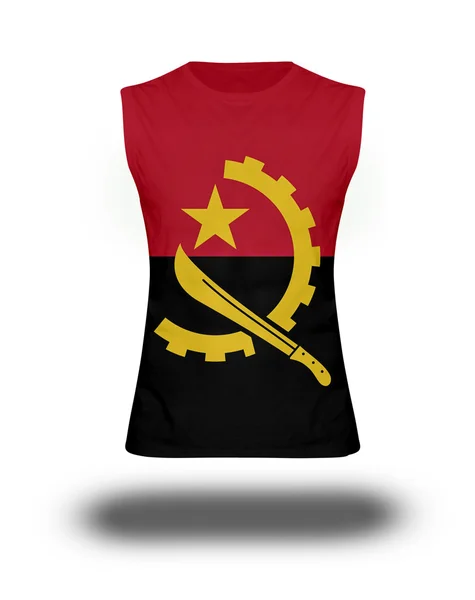 Athletic sleeveless shirt with Angola flag on white background and shadow — Stock Photo, Image