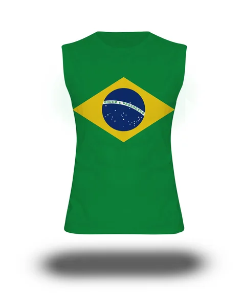 Camicia senza maniche atletica con bandiera brasiliana su sfondo bianco e ombra — Foto Stock