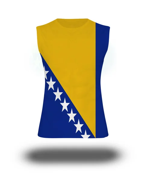 Sportliches ärmelloses Hemd mit Bosnien-Herzegowina-Flagge auf weißem Hintergrund und Schatten — Stockfoto