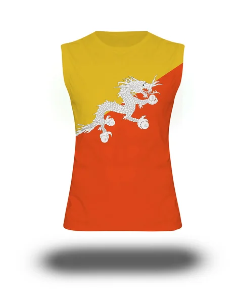 Atletische mouwloos shirt met Bhutan vlag op witte achtergrond en schaduw — Stockfoto