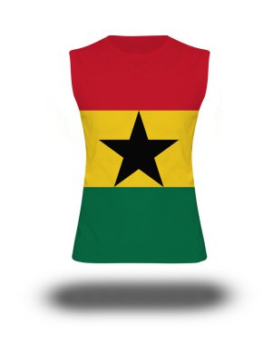 beyaz arka plan ve gölge üzerinde Gana bayrağı ile atletik kolsuz gömlek