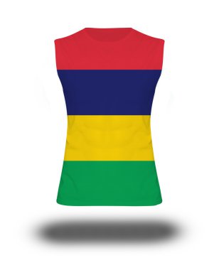 beyaz arka plan ve gölge Üzerinde Mauritius bayrağı ile atletik kolsuz gömlek