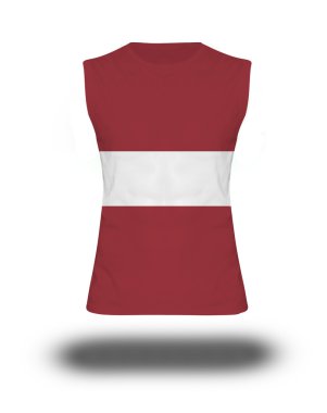 beyaz arka plan ve gölge Üzerinde Letonya bayrağı ile atletik kolsuz gömlek