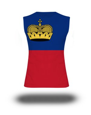 beyaz arka plan ve gölge üzerinde Lichtenstein bayrağı ile atletik kolsuz gömlek