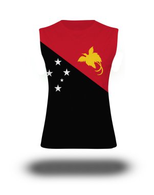 beyaz arka plan ve gölge Papua Yeni Gine bayrağı ile atletik kolsuz gömlek