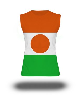 Nijer bayrak beyaz arka plan ve gölge ile atletik kolsuz gömlek