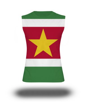 Surinam bayrak beyaz arka plan ve gölge ile atletik kolsuz gömlek
