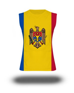 Moldova Cumhuriyeti bayrağı beyaz arka plan ve gölge ile atletik kolsuz gömlek