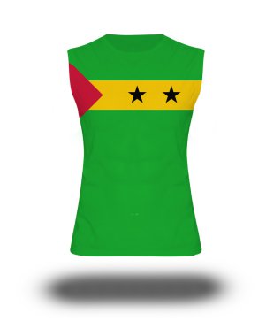 Sao Tome ve Principe bayrak beyaz arka plan ve gölge ile atletik kolsuz gömlek