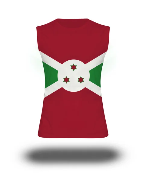 Sportos ujjatlan póló, Burundi zászló fehér háttér és árnyék — Stock Fotó
