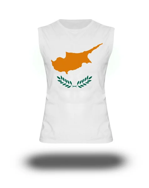 Atletisk ärmlös skjorta med Cypern flagga på vit bakgrund och skugga — Stockfoto