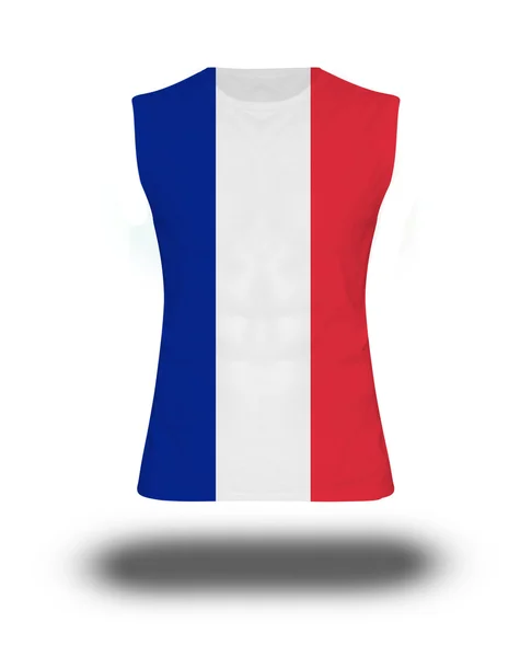 Αθλητικό αμάνικο πουκάμισο με γαλλική σημαία σε λευκό φόντο και σκιά — Φωτογραφία Αρχείου