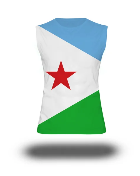 Sportliches ärmelloses Hemd mit Djobouti-Fahne auf weißem Hintergrund — Stockfoto