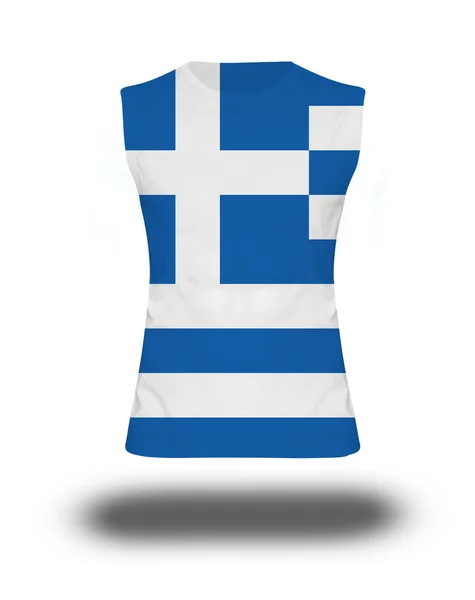Sportliches ärmelloses Hemd mit griechischer Flagge auf weißem Hintergrund und Schatten — Stockfoto