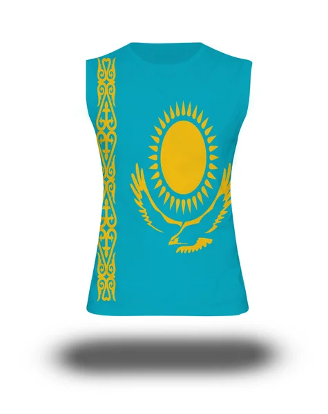 Atletische mouwloos shirt met Kazachstan vlag op witte achtergrond en schaduw — Stockfoto