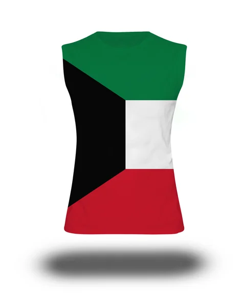Спортивная рубашка без рукавов с флагом Кувейта на белом фоне и тени — стоковое фото