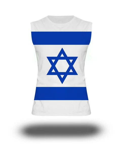 Camisa atlética sem mangas com bandeira de Israel no fundo branco e sombra — Fotografia de Stock