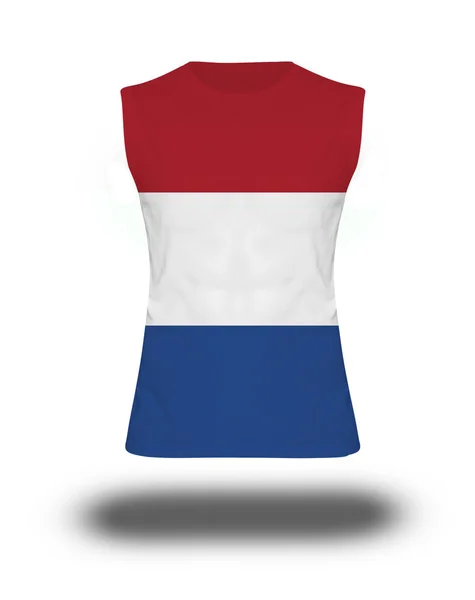 Athletic sleeveless shirt with Netherlands flag on white background and shadow — Stock Photo, Image