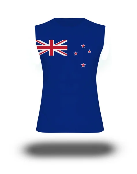 Atletická košile bez rukávů s novozélandskou vlajkou na bílém pozadí a stínu — Stock fotografie