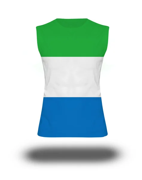 运动无袖衬衫与塞拉利昂旗子上的白色背景和阴影 — 图库照片