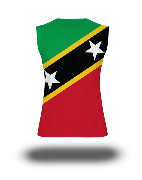 Chemise athlétique sans manches avec drapeau Saint Kitts & Nevis sur fond blanc et ombre — Photo