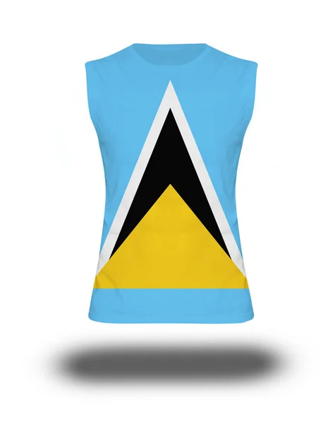 Athletic sleeveless shirt with Saint Lucia flag on white background and shadow — Stock Photo, Image