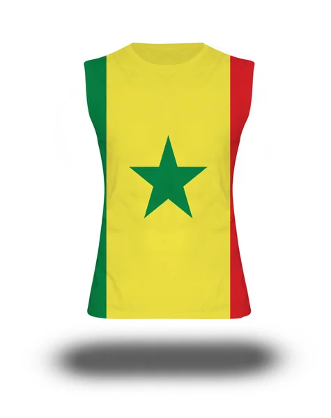 Athletic sleeveless shirt with Senegal flag on white background and shadow — Stock Photo, Image