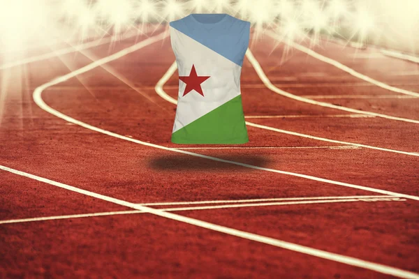 Çizgileri ve Cibuti bayrağı gömlek Kırmızı koşu parkuru — Stok fotoğraf