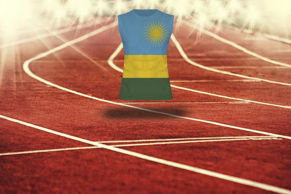 Rote Laufstrecke mit Linien und Ruanda-Flagge auf Hemd — Stockfoto