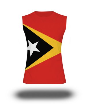 Doğu Timor bayrağı beyaz arka plan ve gölge ile atletik kolsuz gömlek