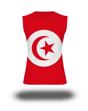 Tunus bayrağı beyaz arka plan ve gölge ile atletik kolsuz gömlek