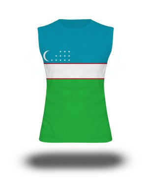 Özbekistan bayrağı beyaz arka plan ve gölge ile atletik kolsuz gömlek